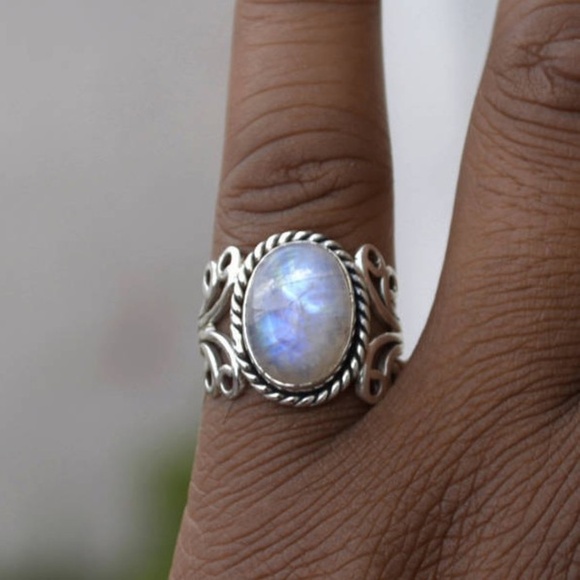 **AMORETTE* Silver x Opal Fashion Ring Size 8 - Picture 1 of 8